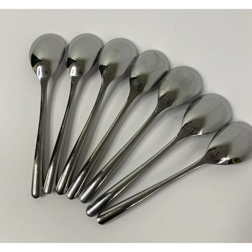 Towle Stainless Wave Soup Spoons Glossy Angled Tip Lot Of 7